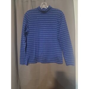 Allison Daley Blue Knit Sweater, Women's Petite Small,‎ Silver Striped, Glitter